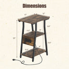 Industrial Side Table with Charging Station & 3-Tier Shelves