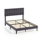 Velvet Upholstered Platform Bed with Height Adjustable Vertical Channel Headboard