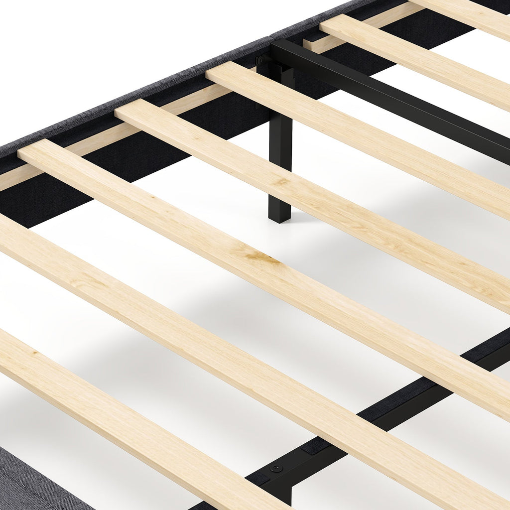Velvet Upholstered Platform Bed with Height Adjustable Vertical Channel Headboard