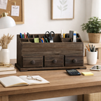 Rustic Wooden Desk Organizer with Drawers
